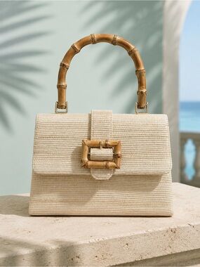 Tommy Bahama Natural Woven Bamboo Handle Chain Bag NWT